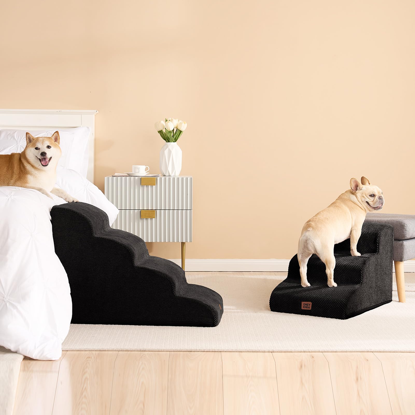 EHEYCIGA curved dog stairs unboxed expansion demonstrates quick setup