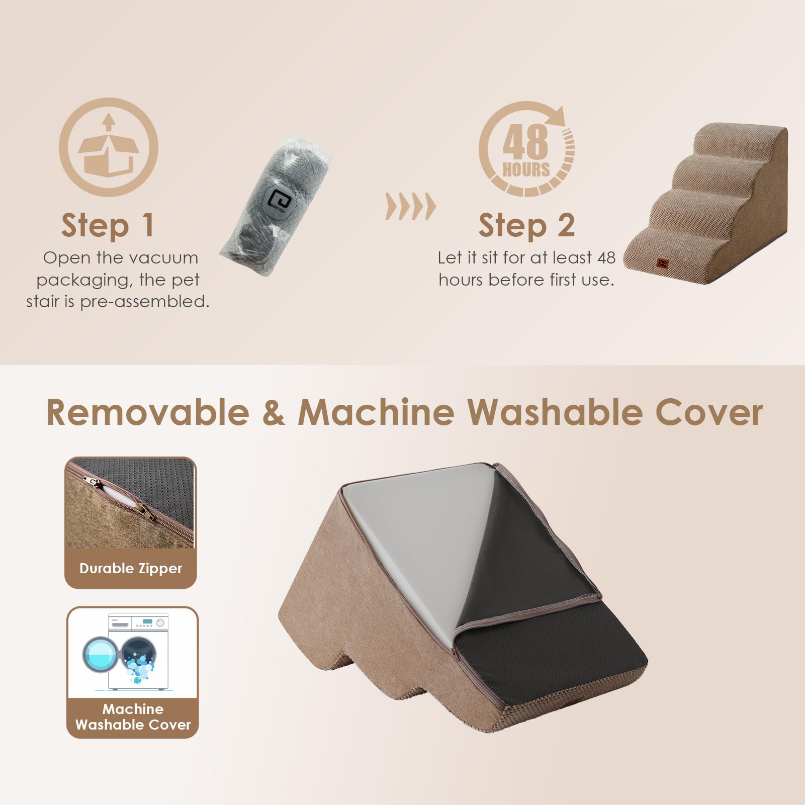 Washable cover on EHEYCIGA curved stairs for easy maintenance.