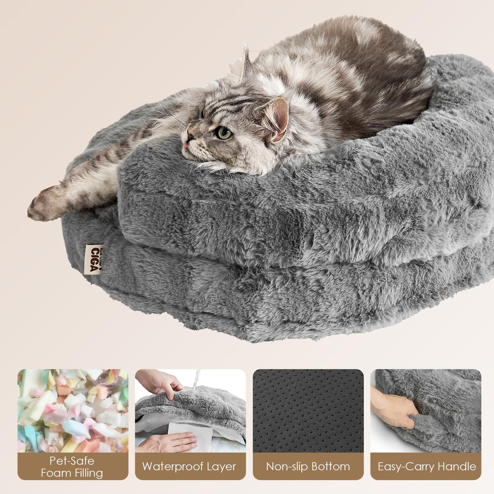 EHEYCIGA dog bed-faux-rabbit-fur-texture adds warmth and stylish appeal.