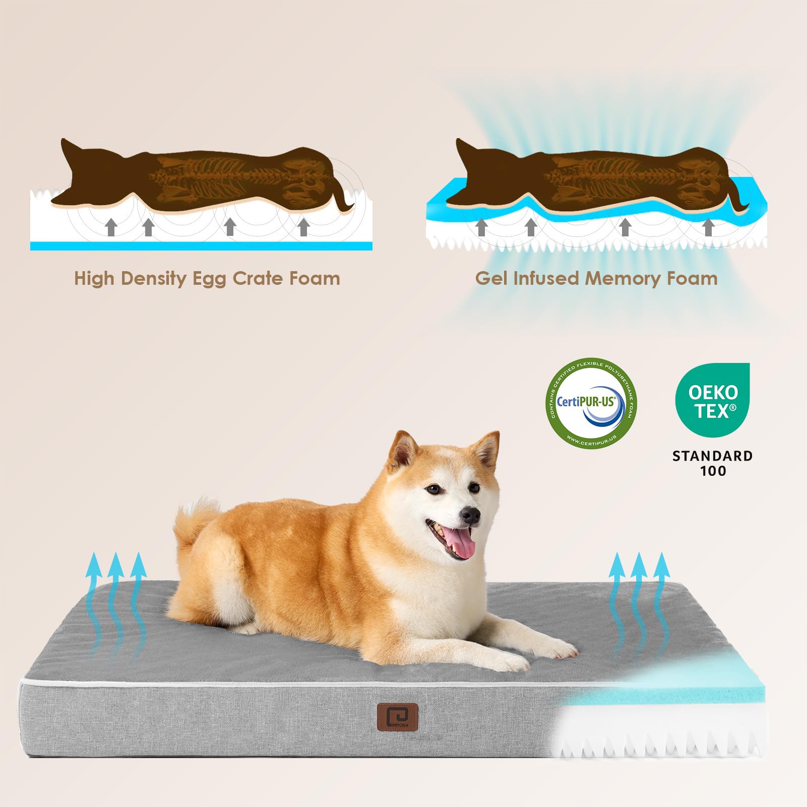EHEYCIGA dog bed fleece top shows soft surface for lounging
