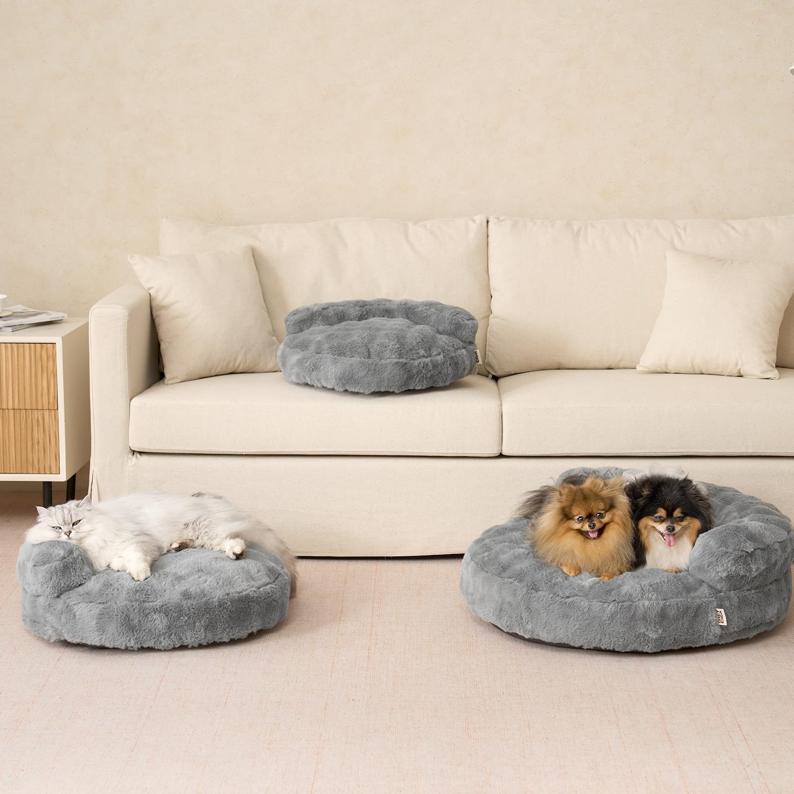 EHEYCIGA dog bed-grey-color complements home decor with a neutral tone.