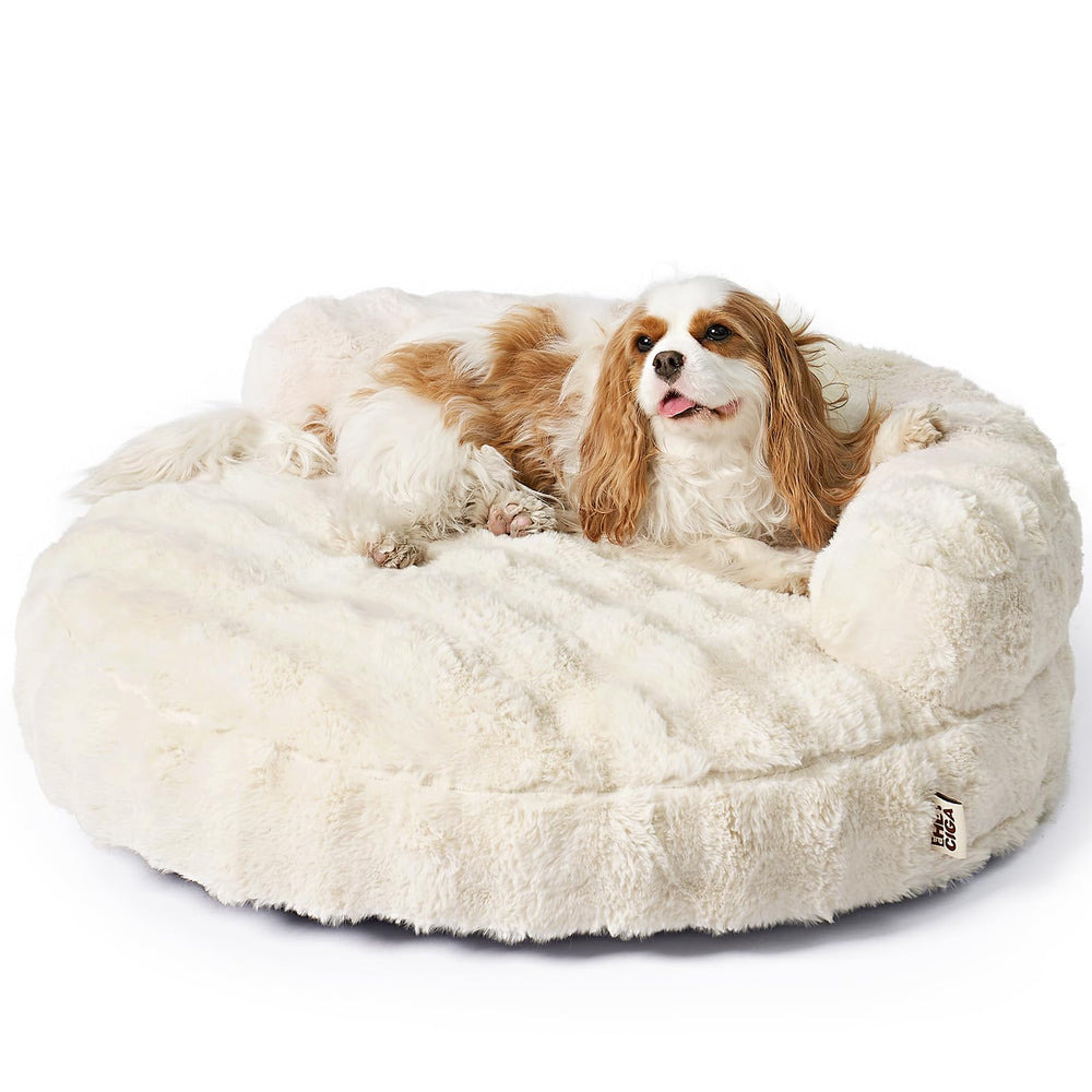 EHEYCIGA dog bed medium with fluffy faux rabbit fur for cozy naps.
