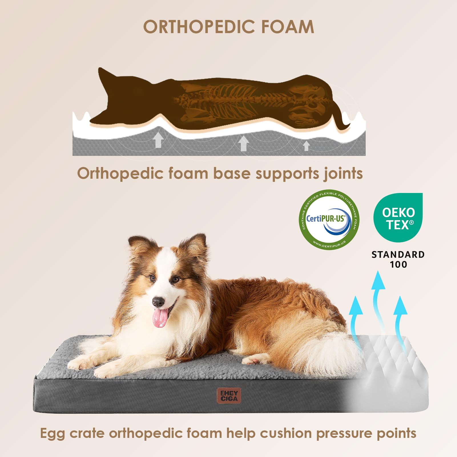 EHEYCIGA dog bed removable cover for easy machine washing and everyday freshness.