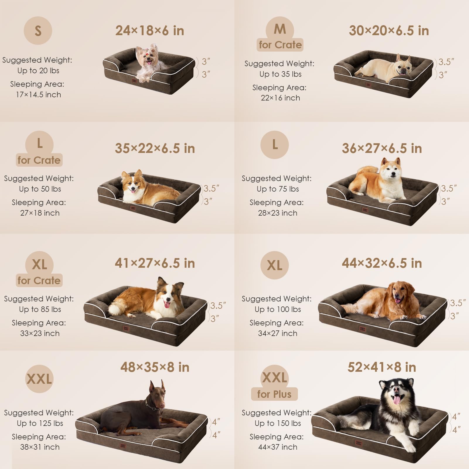 EHEYCIGA dog bed with three bolsters provides neck and head support.