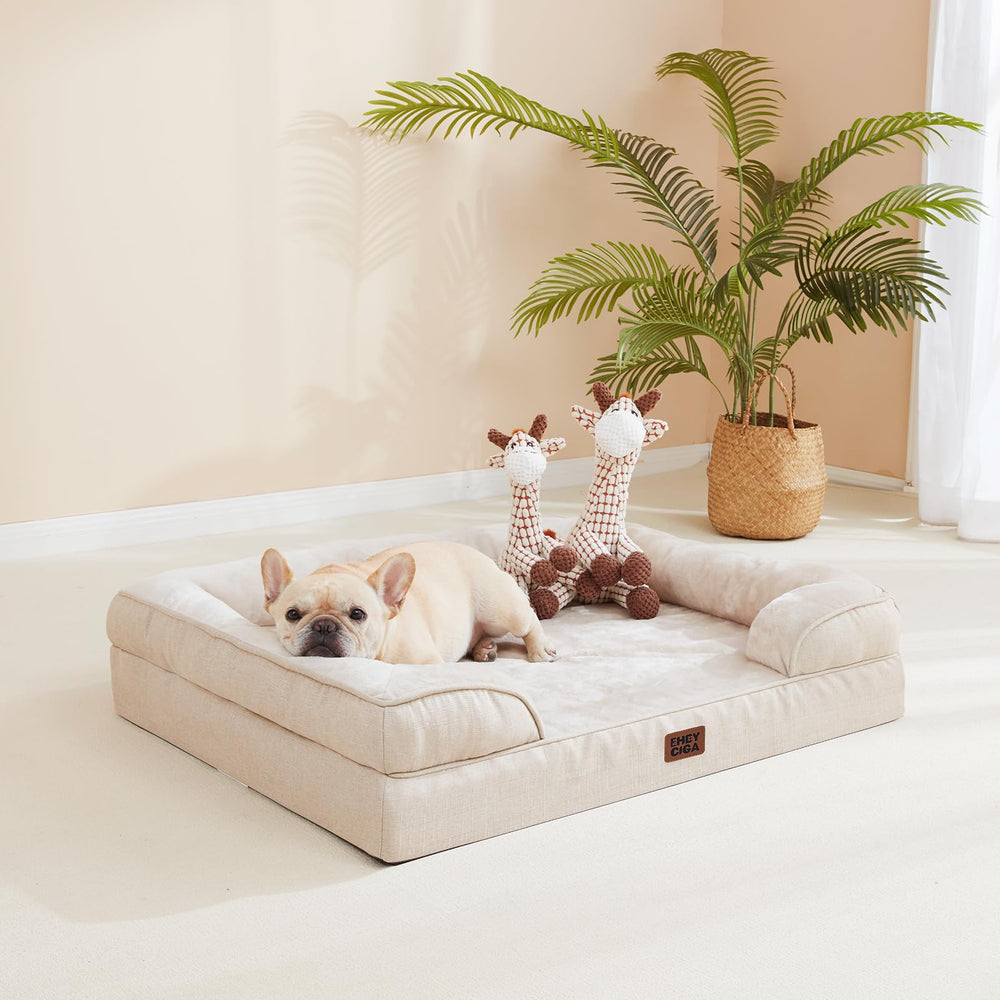 A large dog resting comfortably on the EHEYCIGA bed.