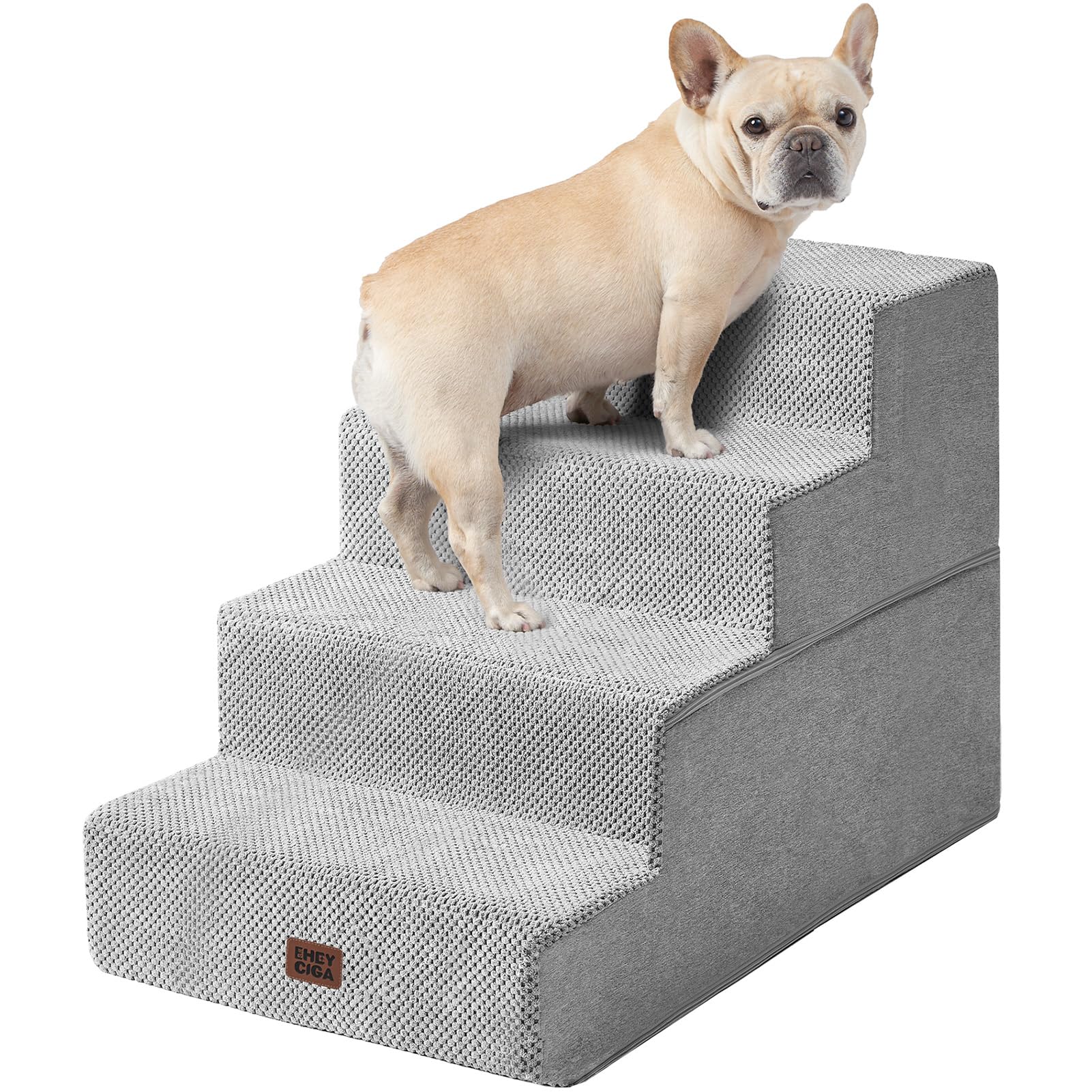 EHEYCIGA dog stairs aligned at the bed edge for easy climbs.