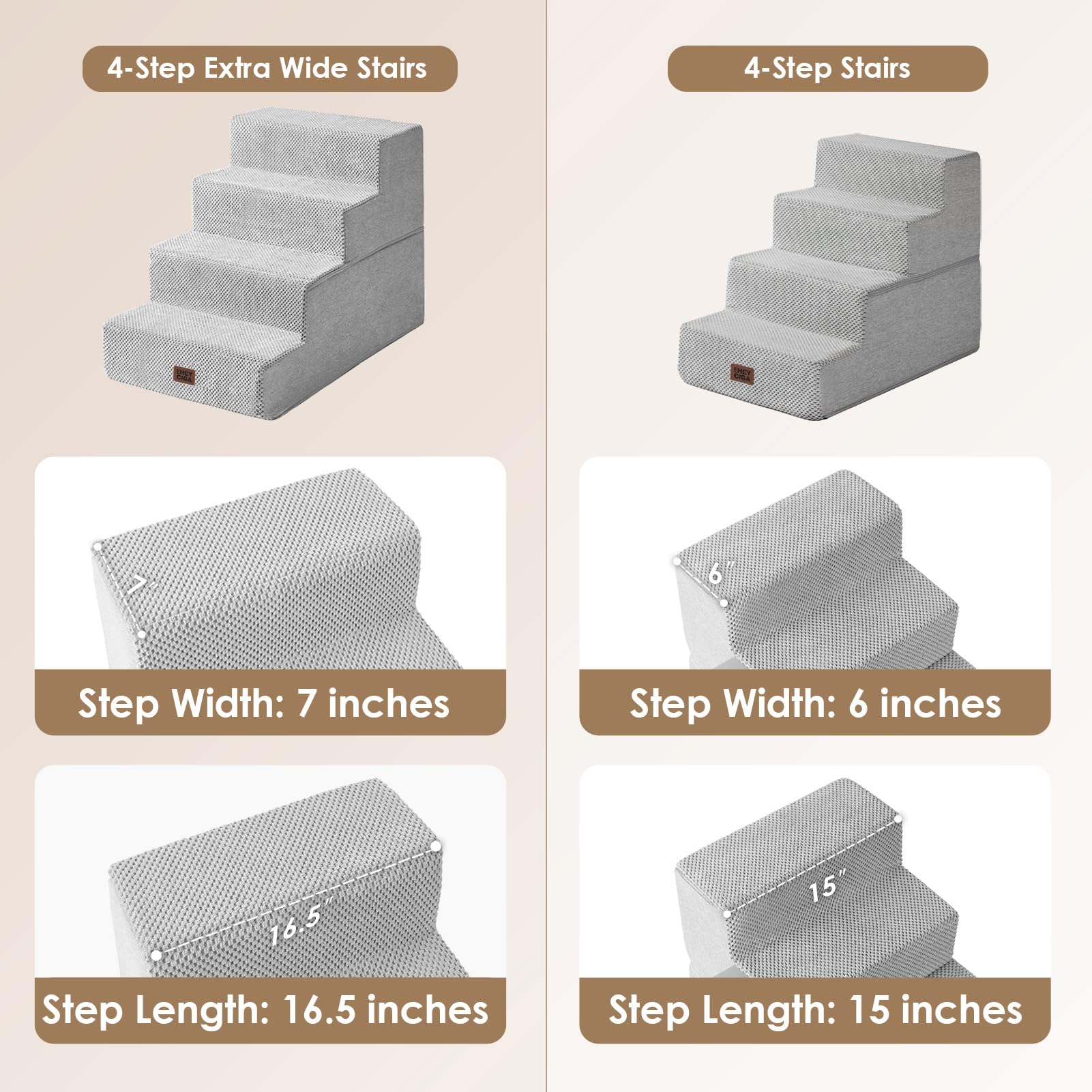 EHEYCIGA non-slip base keeps pets steady on high beds and sofas.