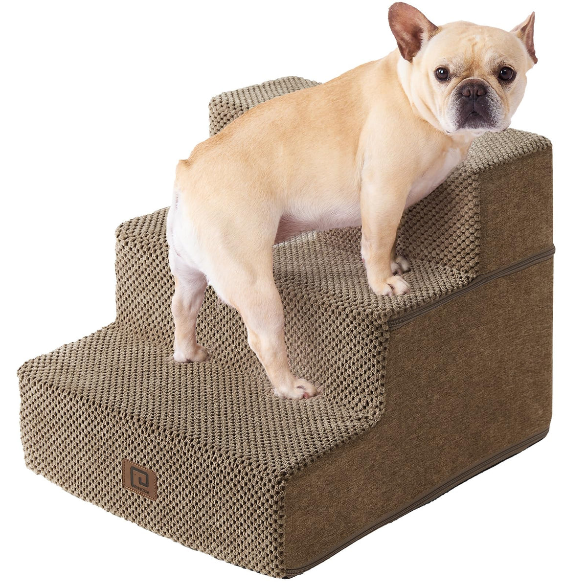 EHEYCIGA dog stairs 3-step camel beside sofa for easy pet access