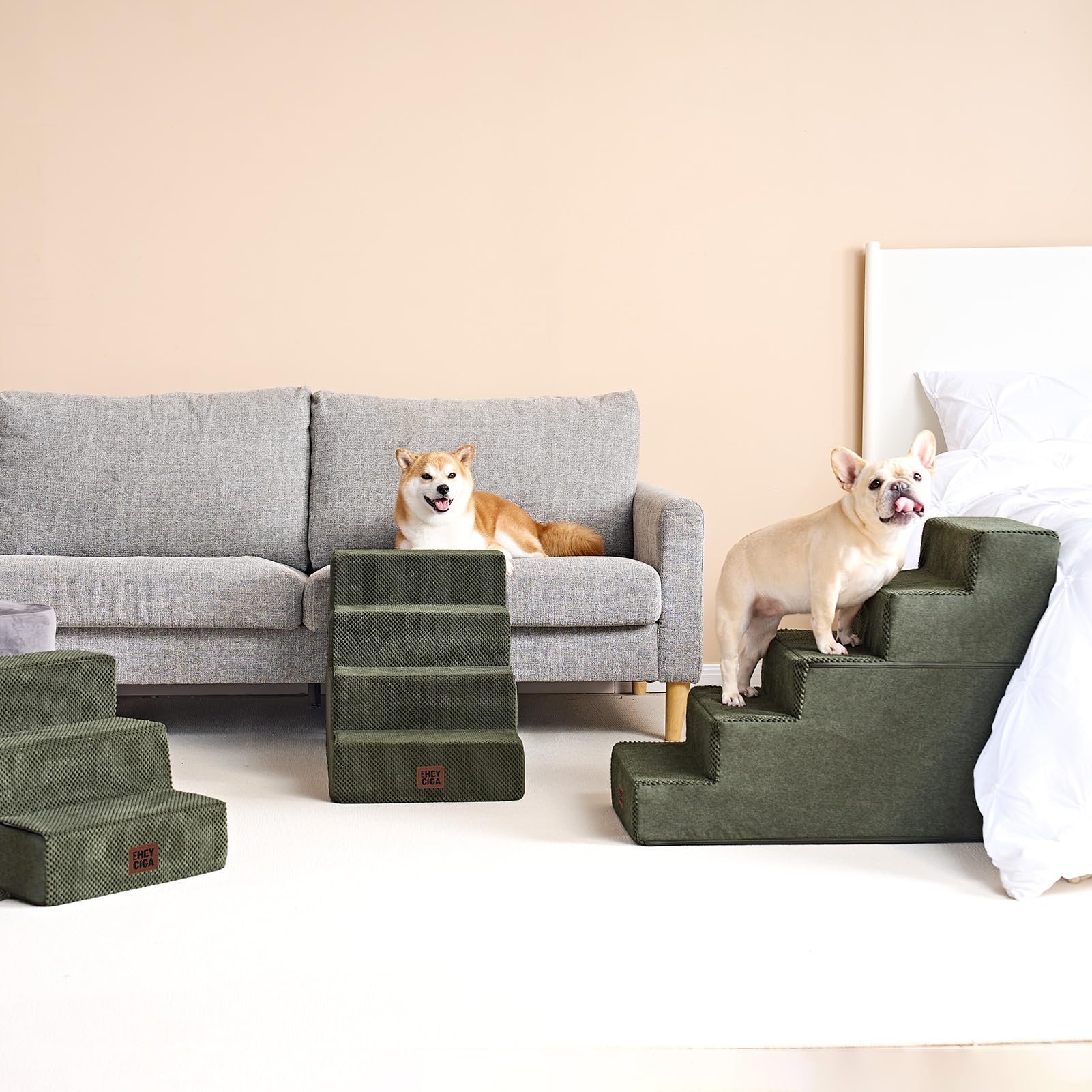 EHEYCYCIGA dog stairs 3-step cover removable washable for cleaning.