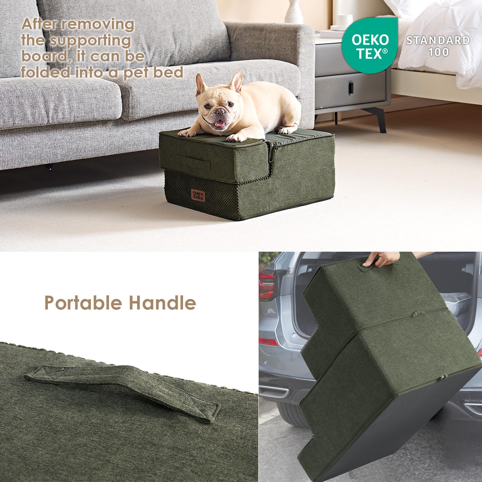 EHEYCIGA dog stairs 3-step high-density foam provides stable support.