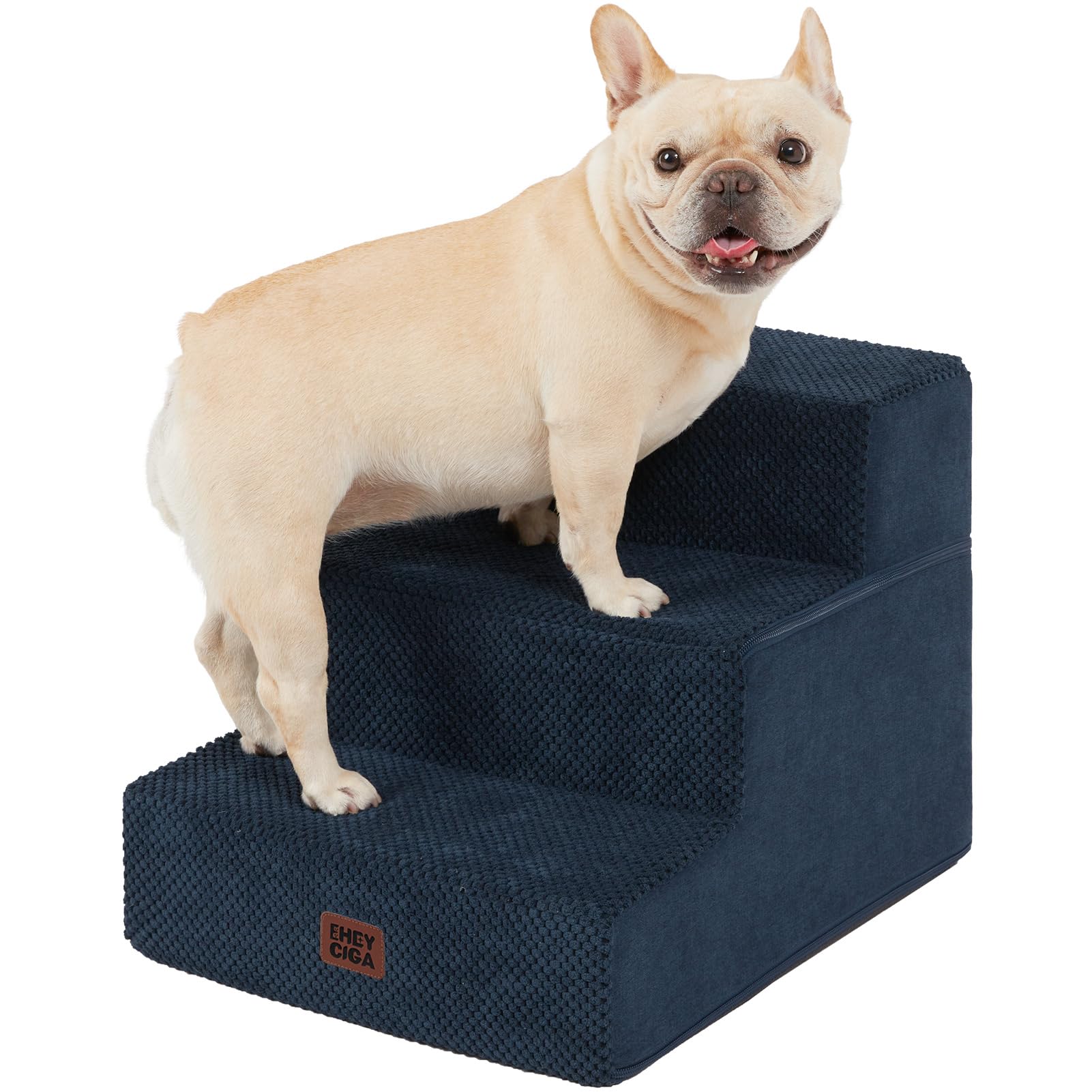 EHEYCIGA dog stairs 3-step navy beside a sofa for easy pet access