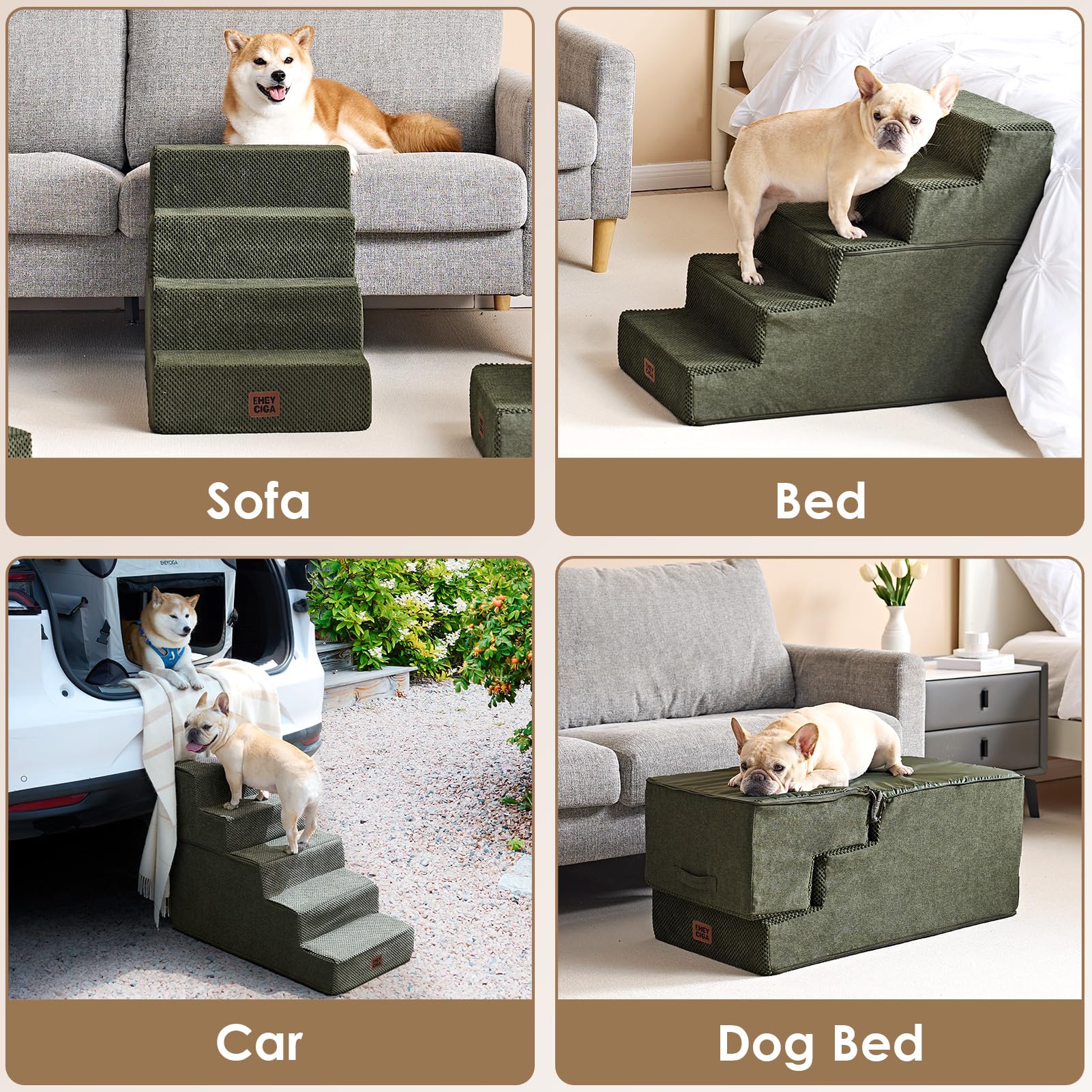 EHEYCIGA dog stairs 3-step non-slip base helps secure footing.