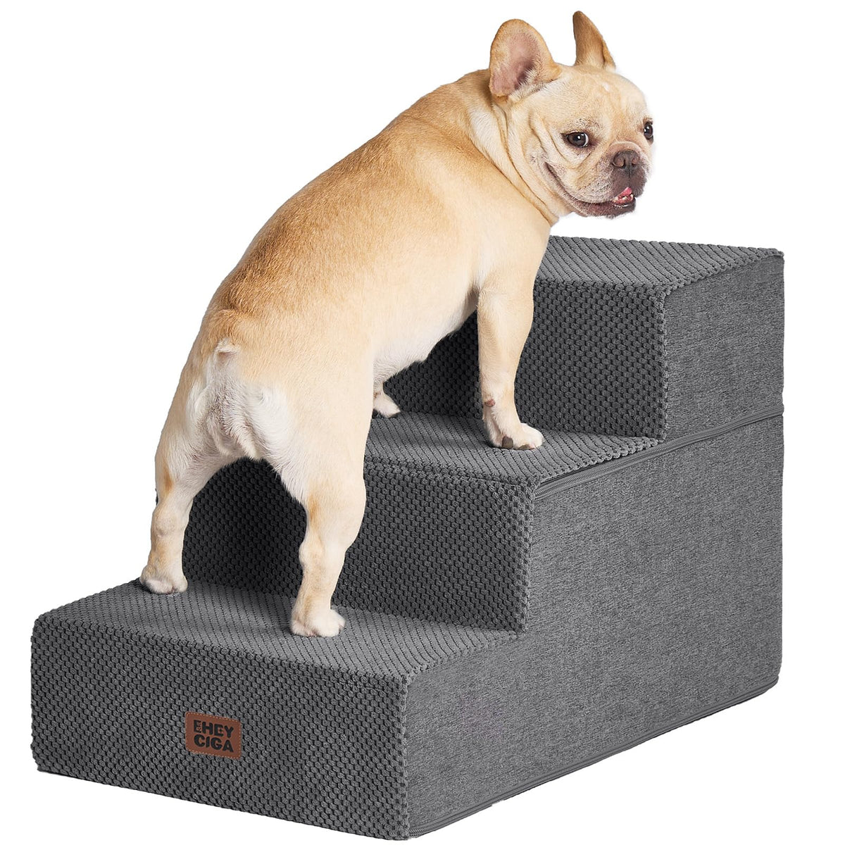 EHEYCIGA dog stairs 3-step side view for easy furniture access.