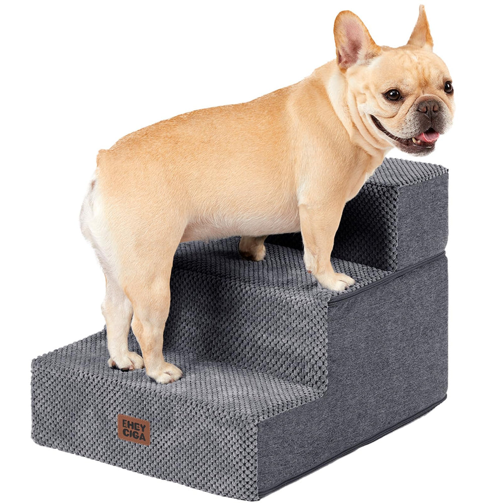 EHEYCIGA 3-step dog stairs beside a sofa, easy access for small dogs