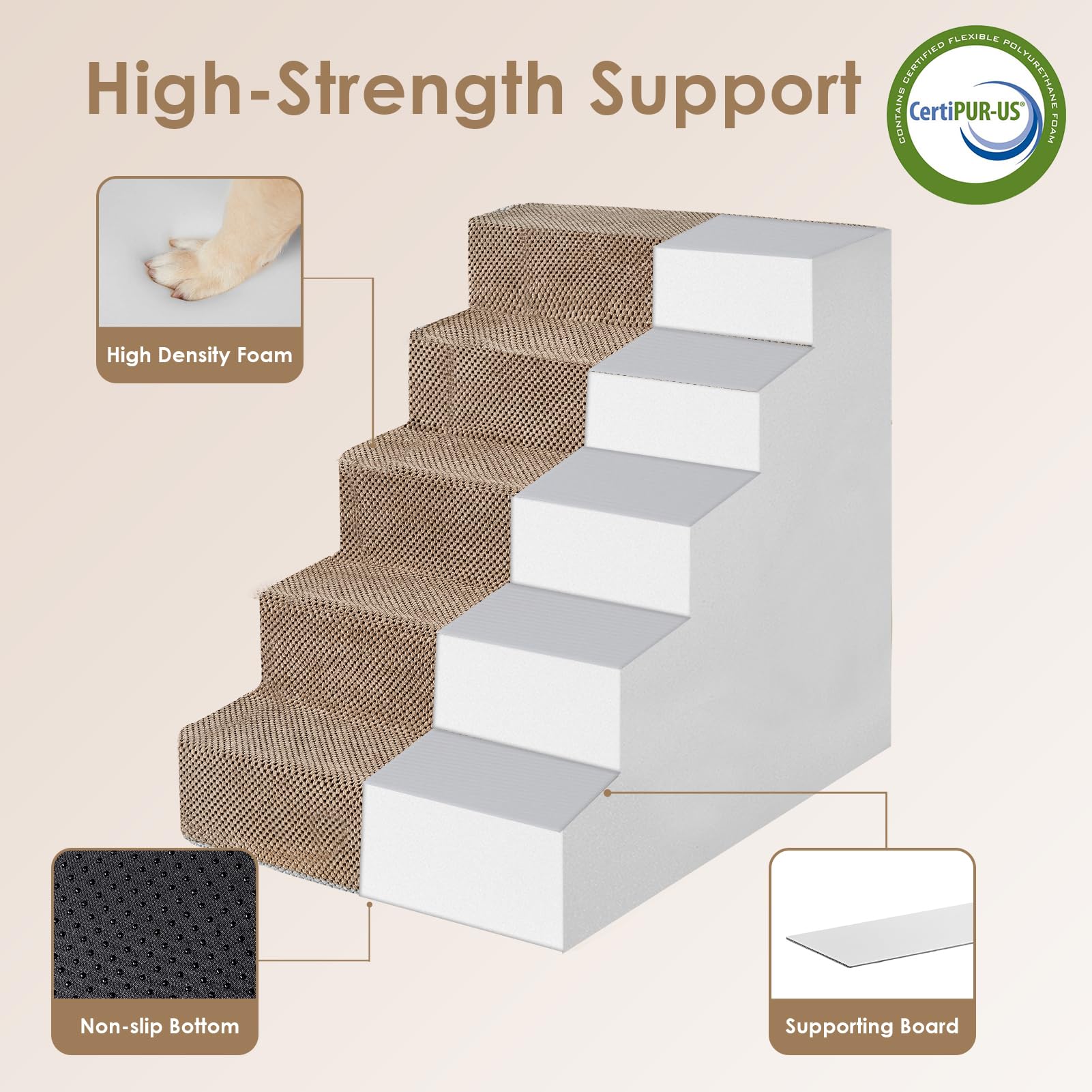 EHEYCIGA 3-step for low sofa provides simple access for small dogs.