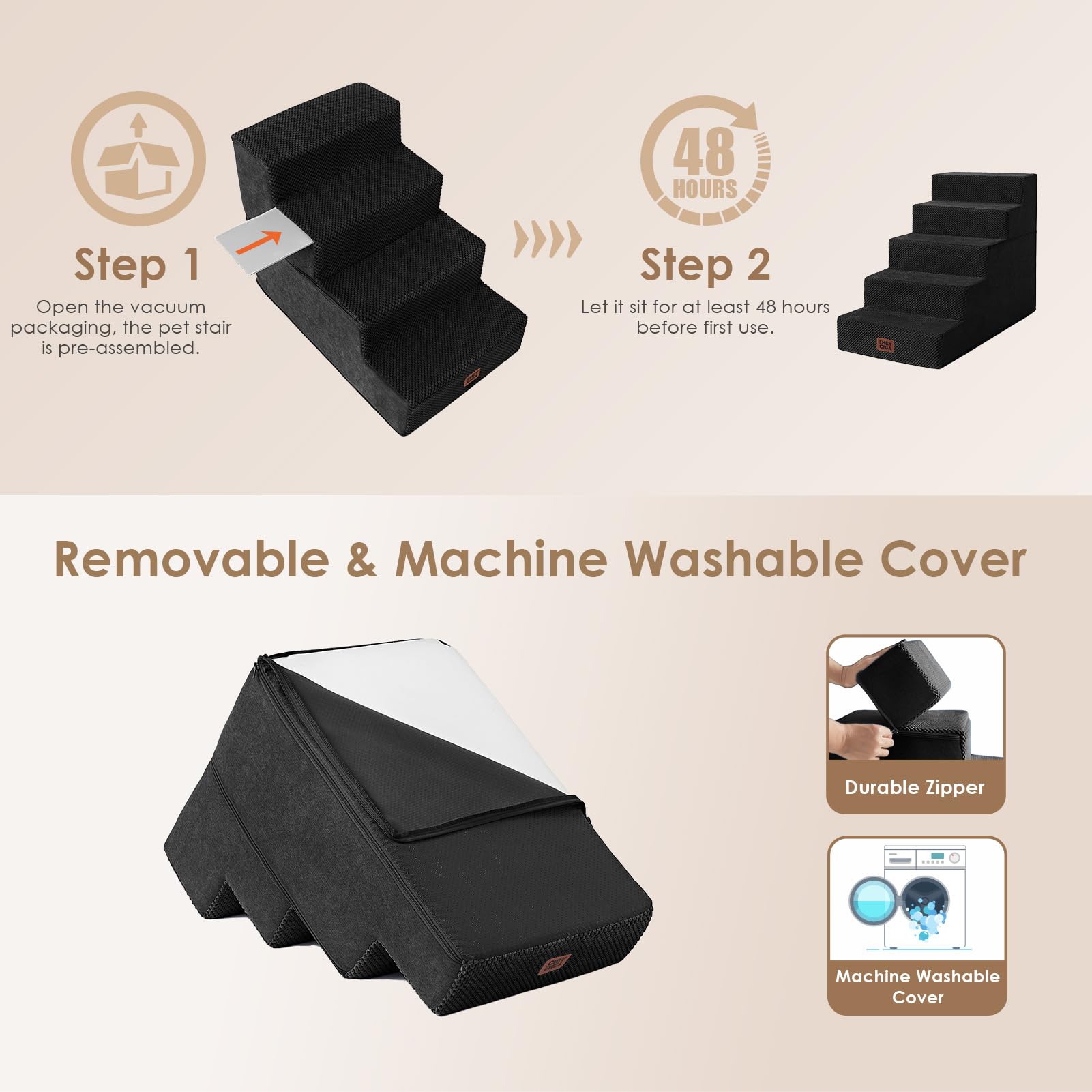 EHEYCIGA 4-step stairs ideal for medium-height beds up to 23 inches.