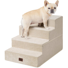 EHEYCIGA 4-step beige dog stairs front view for easy bed access.