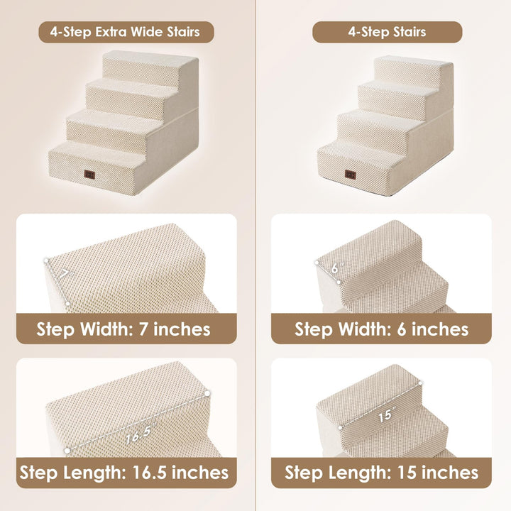 EHEYCIGA 4-step beige dog stairs side view provides stable ascent.