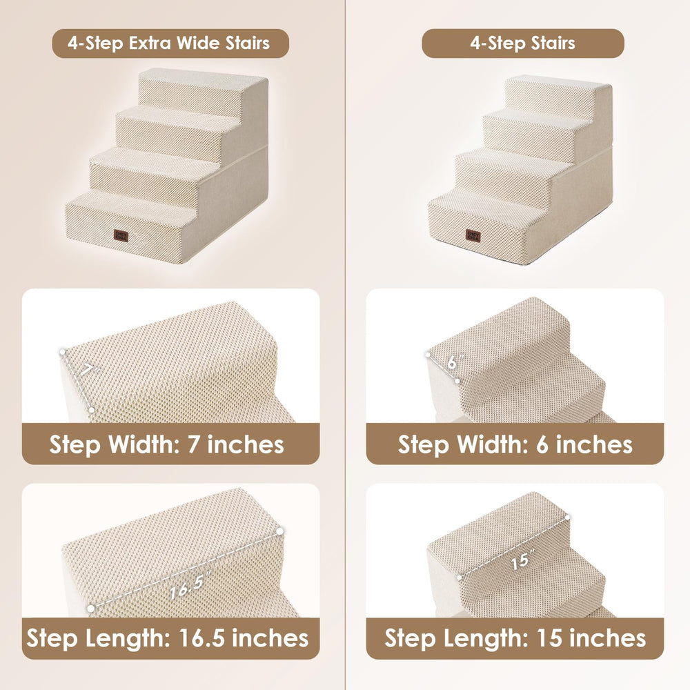 EHEYCIGA 4-step beige dog stairs side view provides stable ascent.