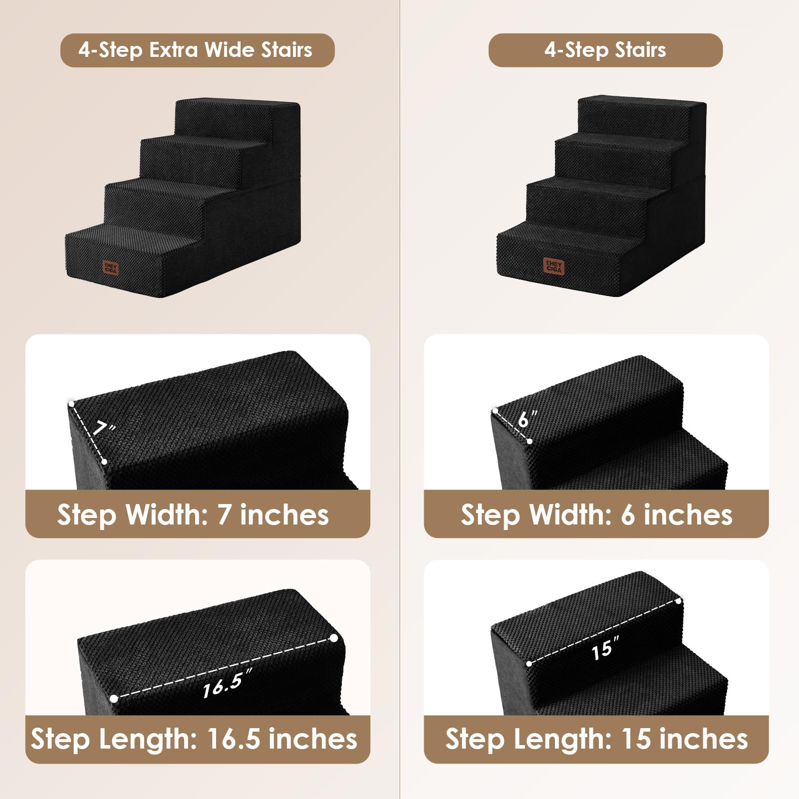 EHEYCIGA 4-step design provides stable ascents for medium-height beds.