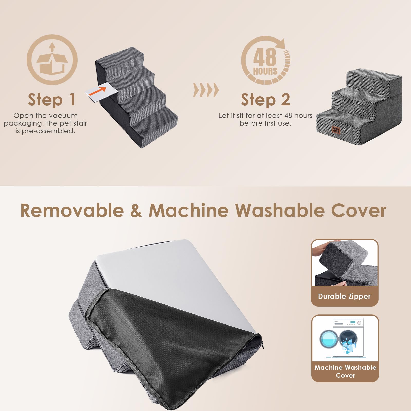5-step EHEYCIGA dog stairs for higher bed access