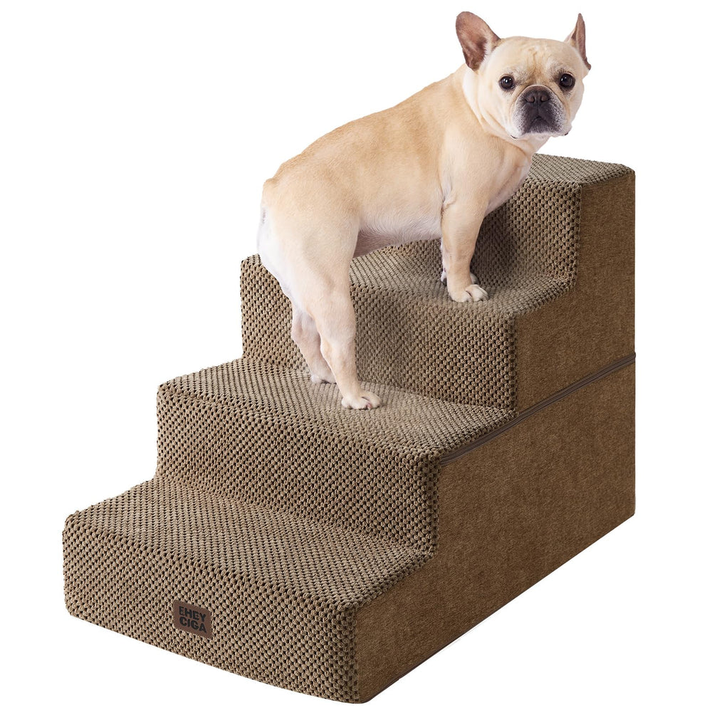 EHEYCIGA dog stairs on bed edge, 4-step camel, easy access for small dogs