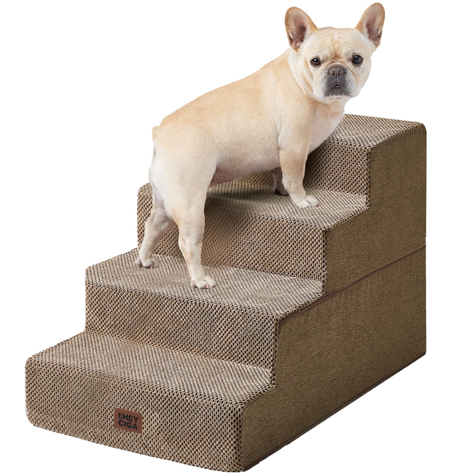 EHEYCIGA dog stairs at bed edge with a sturdy 4-step design for easy access.