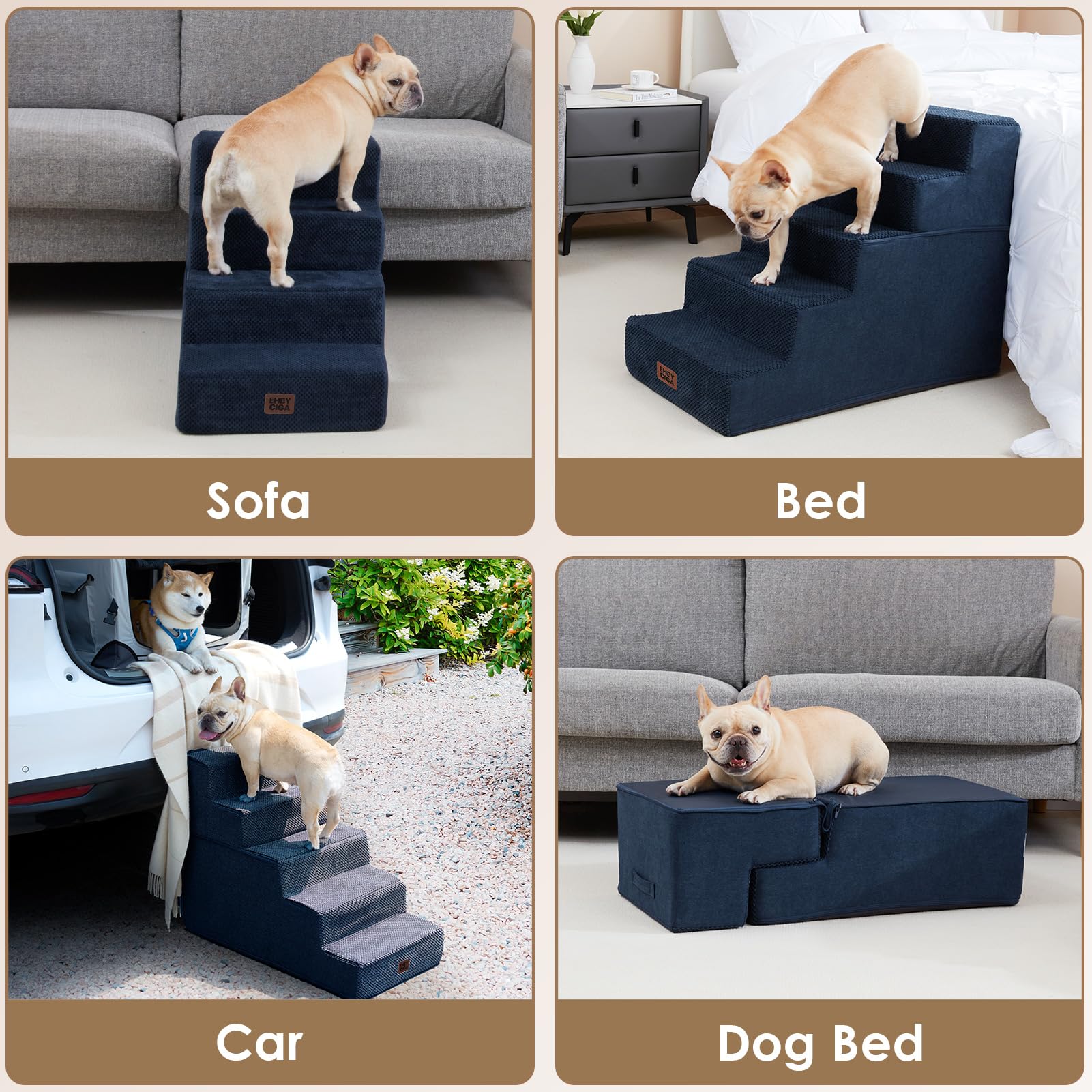 EHEYCIGA dog stairs aligned with bed or sofa edge for simple access