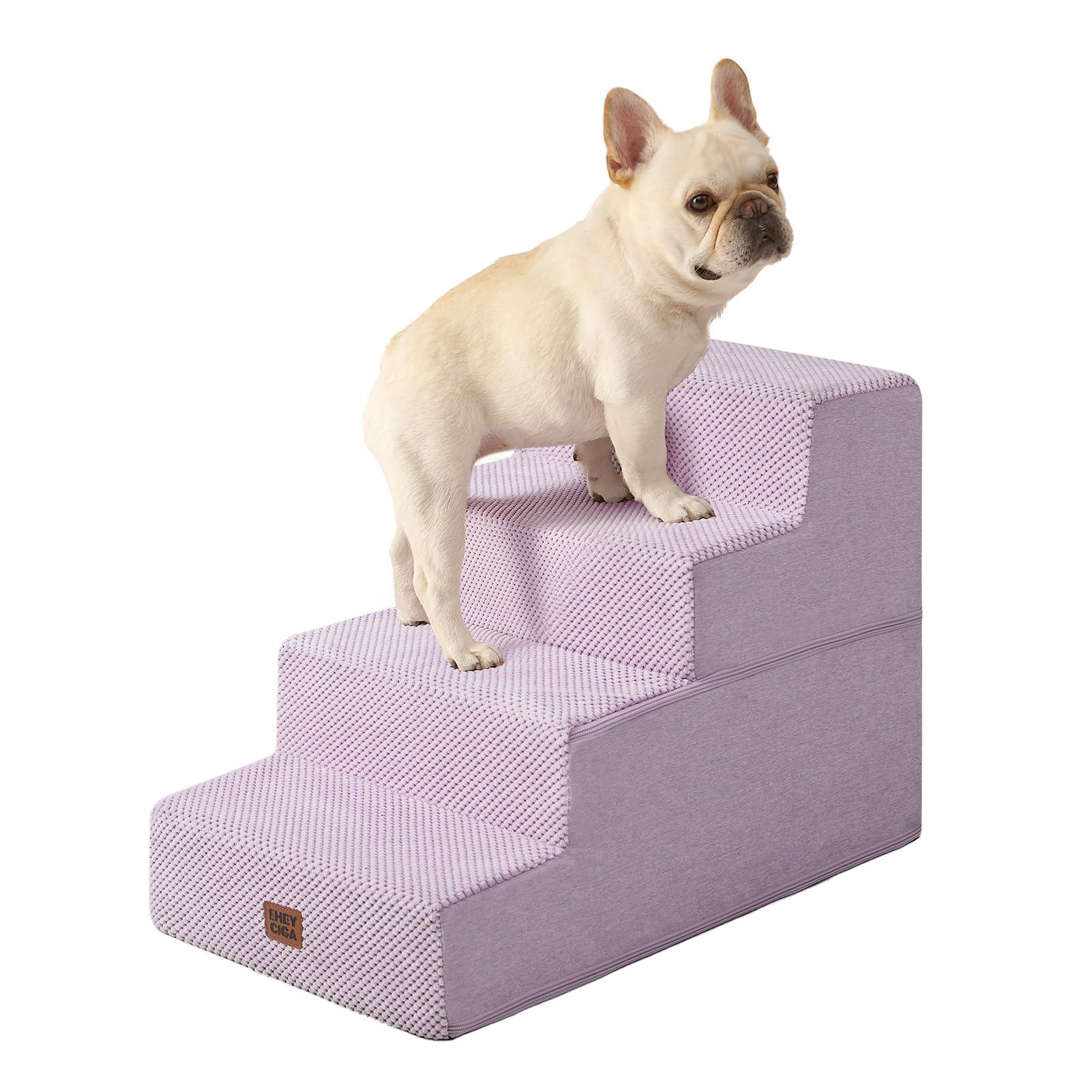 EHEYCIGA dog stairs edge against bed for easy pet access.