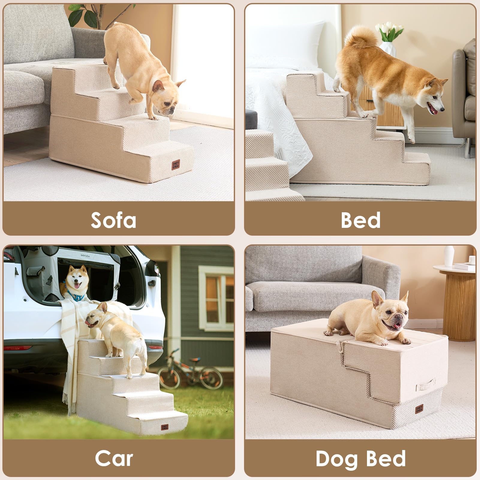 EHEYCIGA dog stairs fit against beds or sofas for convenient access.