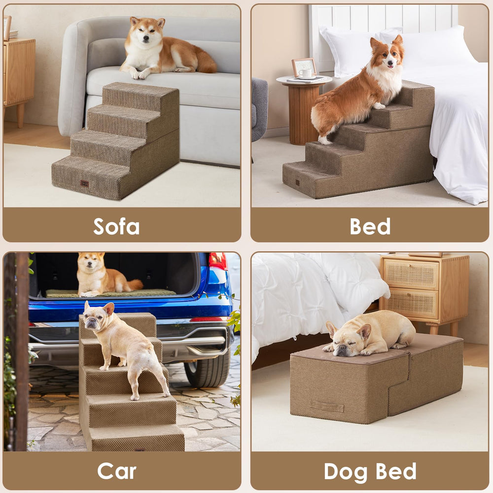 EHEYCIGA camel color dog stairs complements home decor while aiding pets.