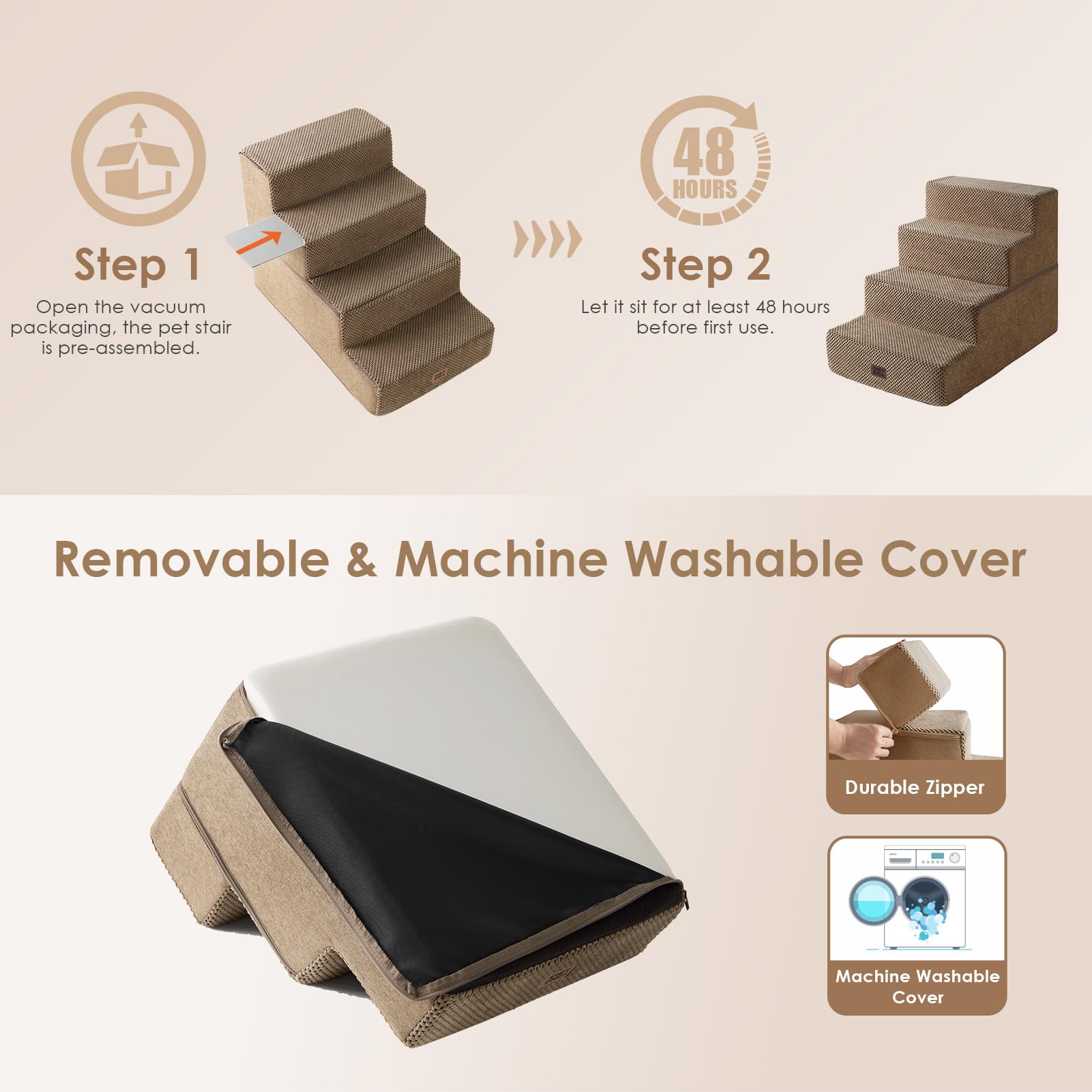 Machine-washable cover on EHEYCIGA stairs stays clean