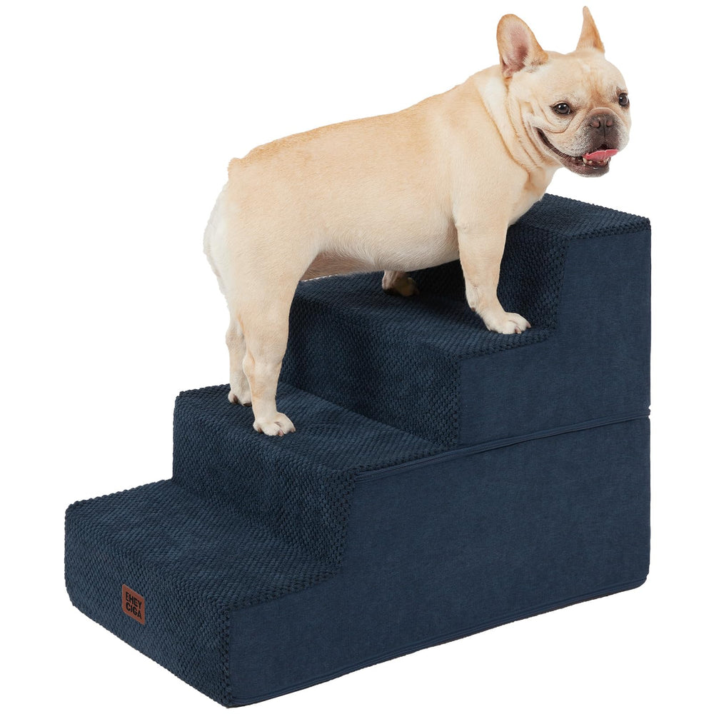 EHEYCIGA dog stairs edge-bed navy design helps small dogs reach the bed safely.