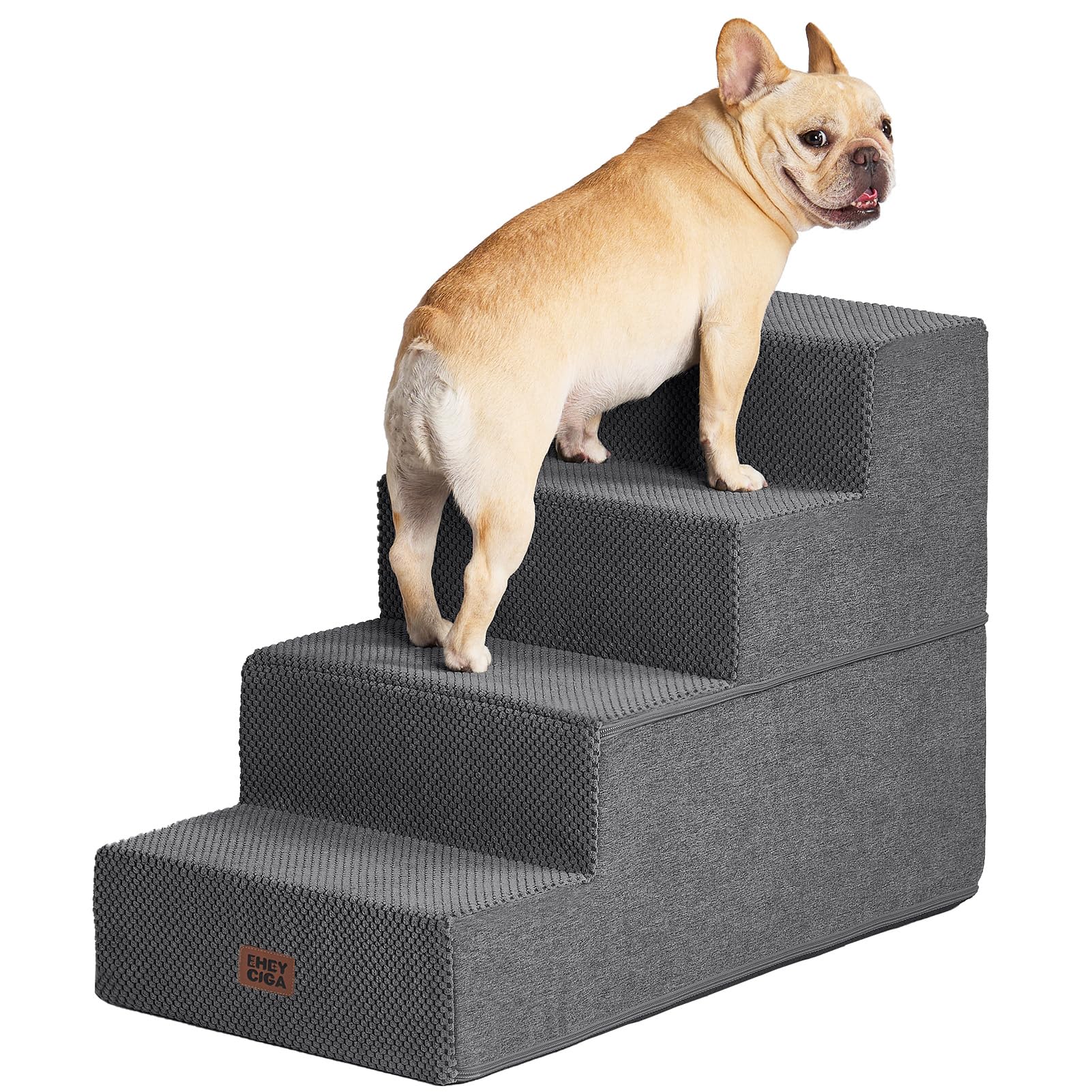 EHEYCIGA dog stairs at the edge of a bed for easy pet access.