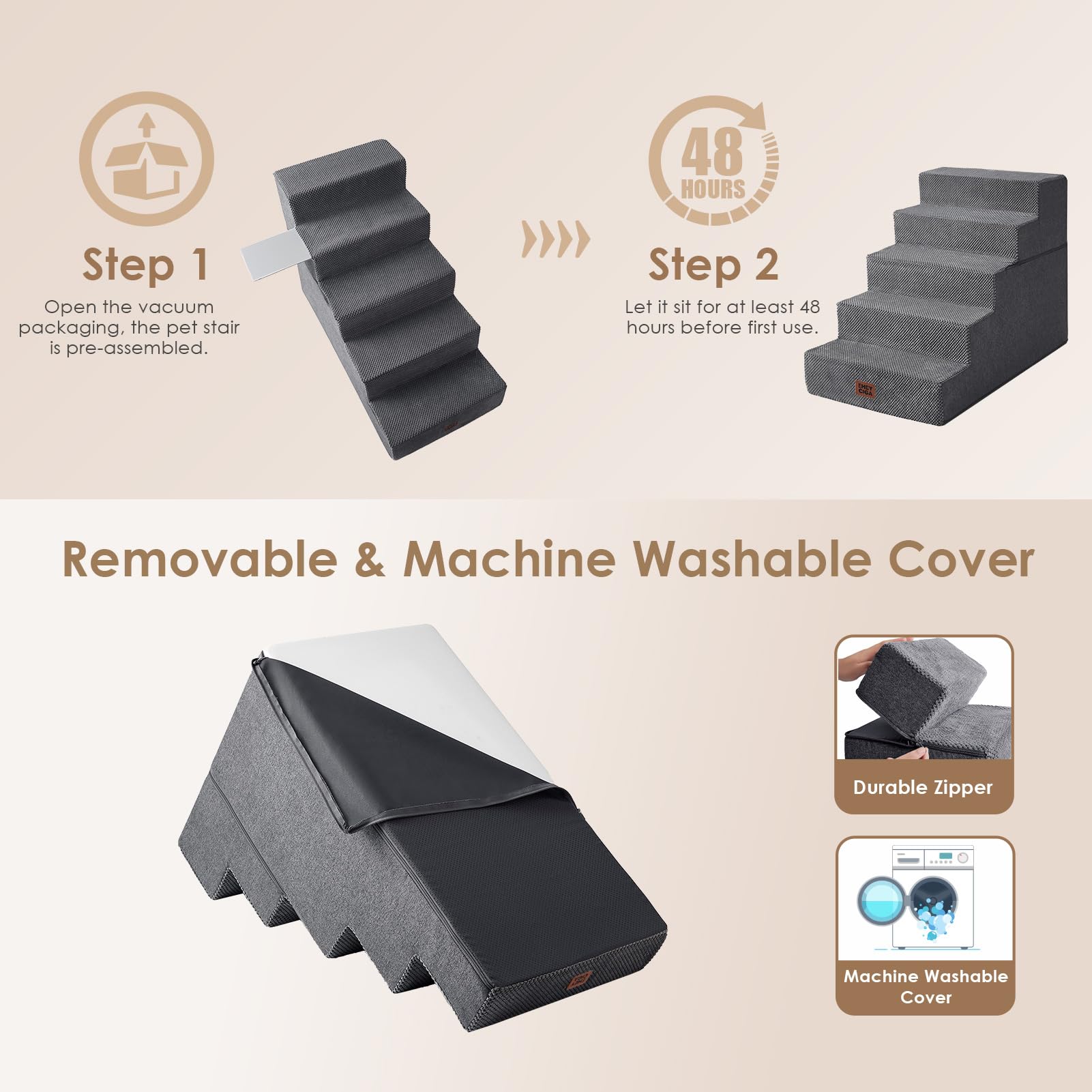 EHEYCIGA dog stairs 30D foam core offers soft, supportive steps.