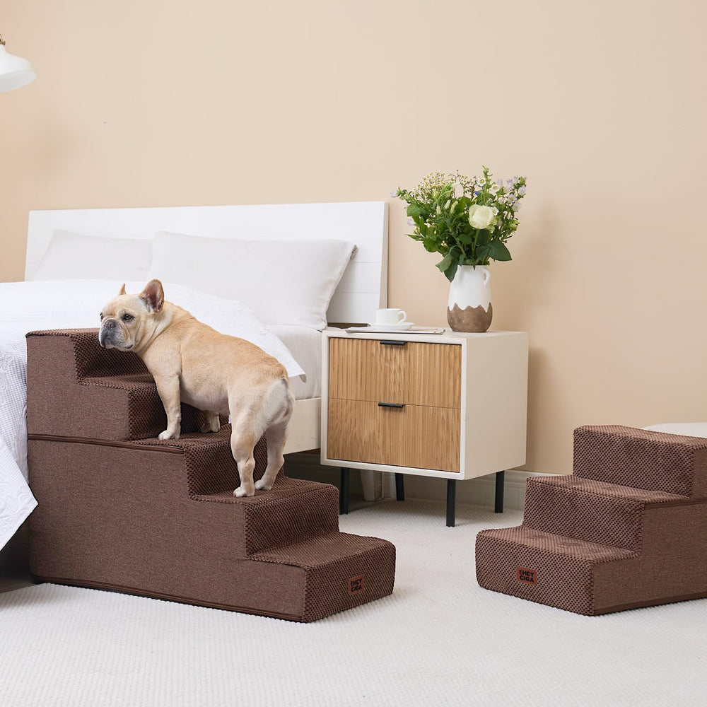 EHEYCIGA stairs folded into a compact dog bed for travel.