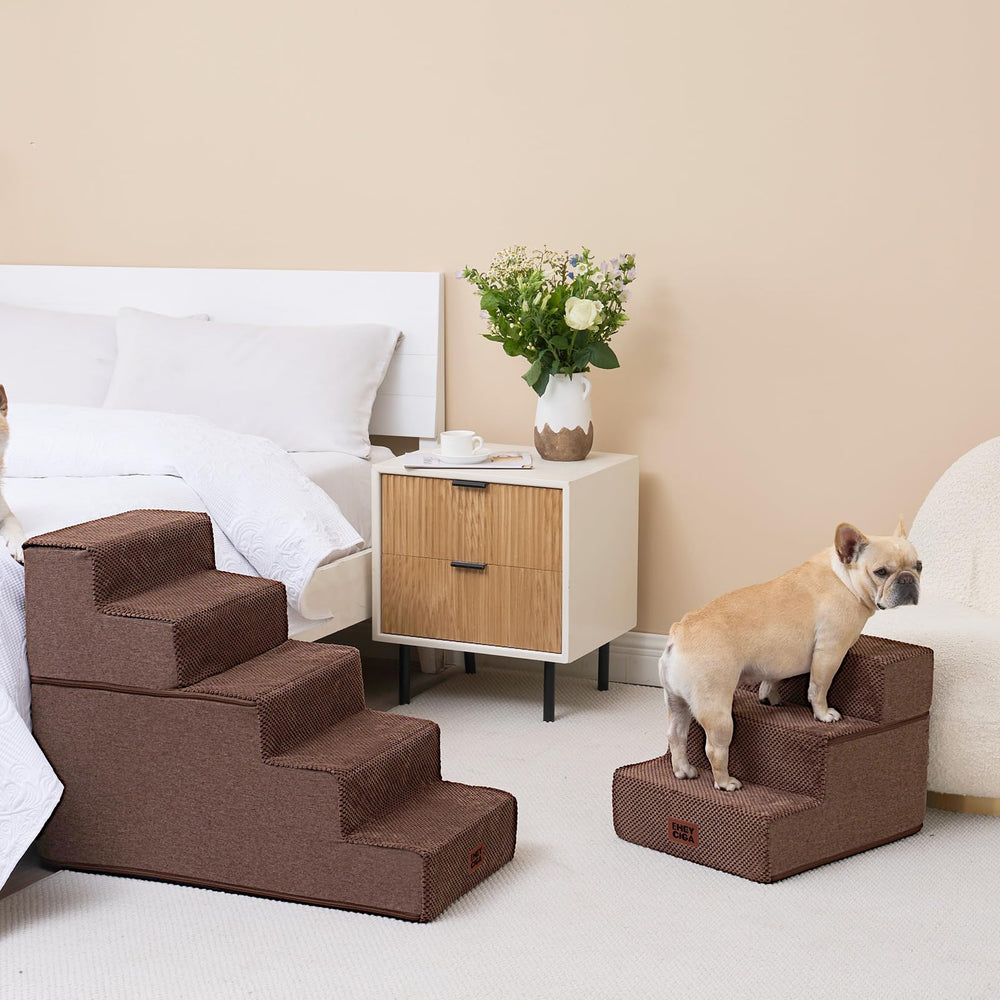 EHEYCIGA dog stairs folded into a compact bed for storage.