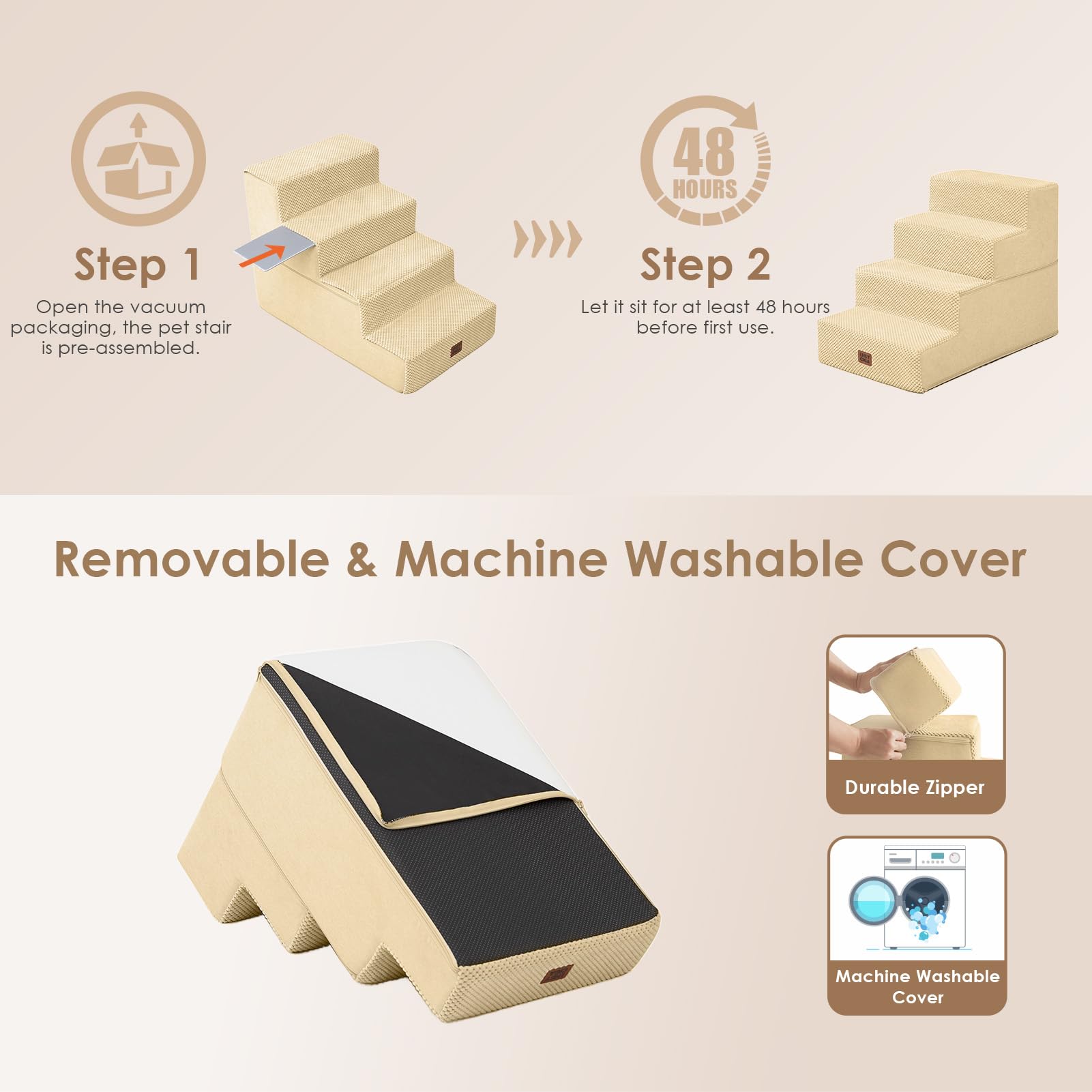 EHEYCIGA dog stairs non-slip-base keeps pets secure on steps