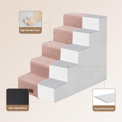 4-step EHEYCIGA pink stairs suited for medium bed heights up to 23 inches