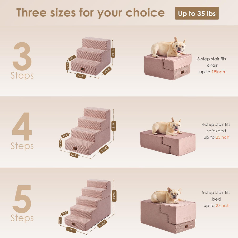 Folded EHEYCIGA pink 5-step dog stairs converted into portable dog bed
