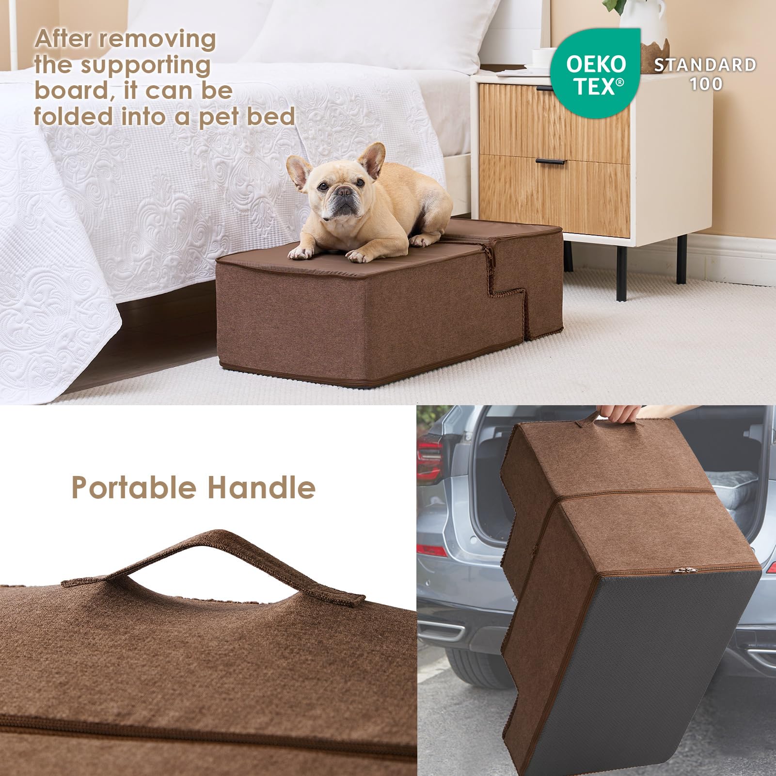 Removable washable cover for quick cleaning of EHEYCIGA dog stairs.