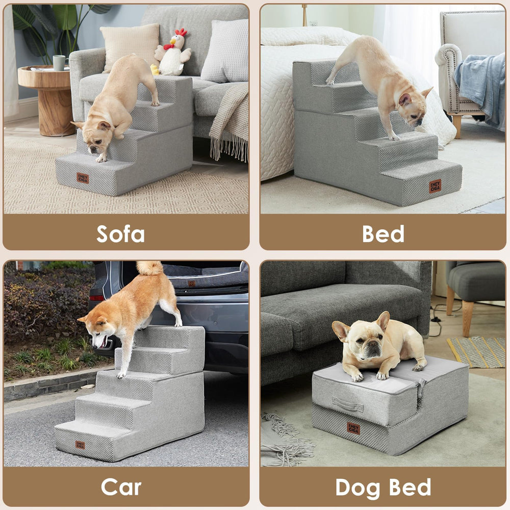 EHEYCIGA dog stairs four-step supports small dogs and cats safely.