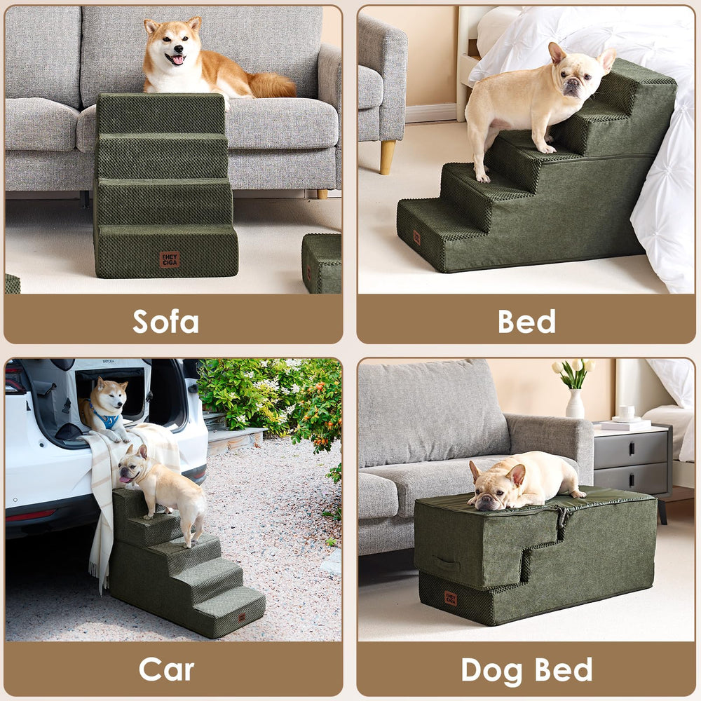 Collapsed EHEYCIGA stairs for quick, space-saving storage beside furniture.