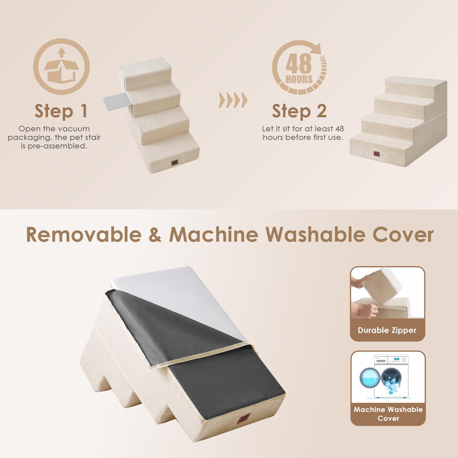 Washable cover helps maintenance of EHEYCIGA dog stairs.