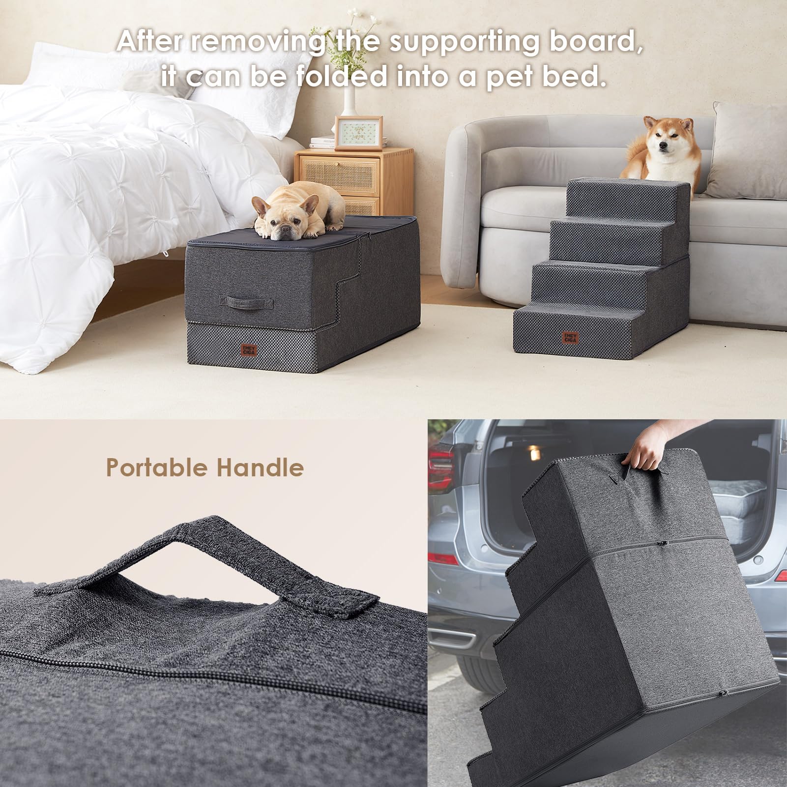 EHEYCIGA dog stairs removable cover is machine washable.