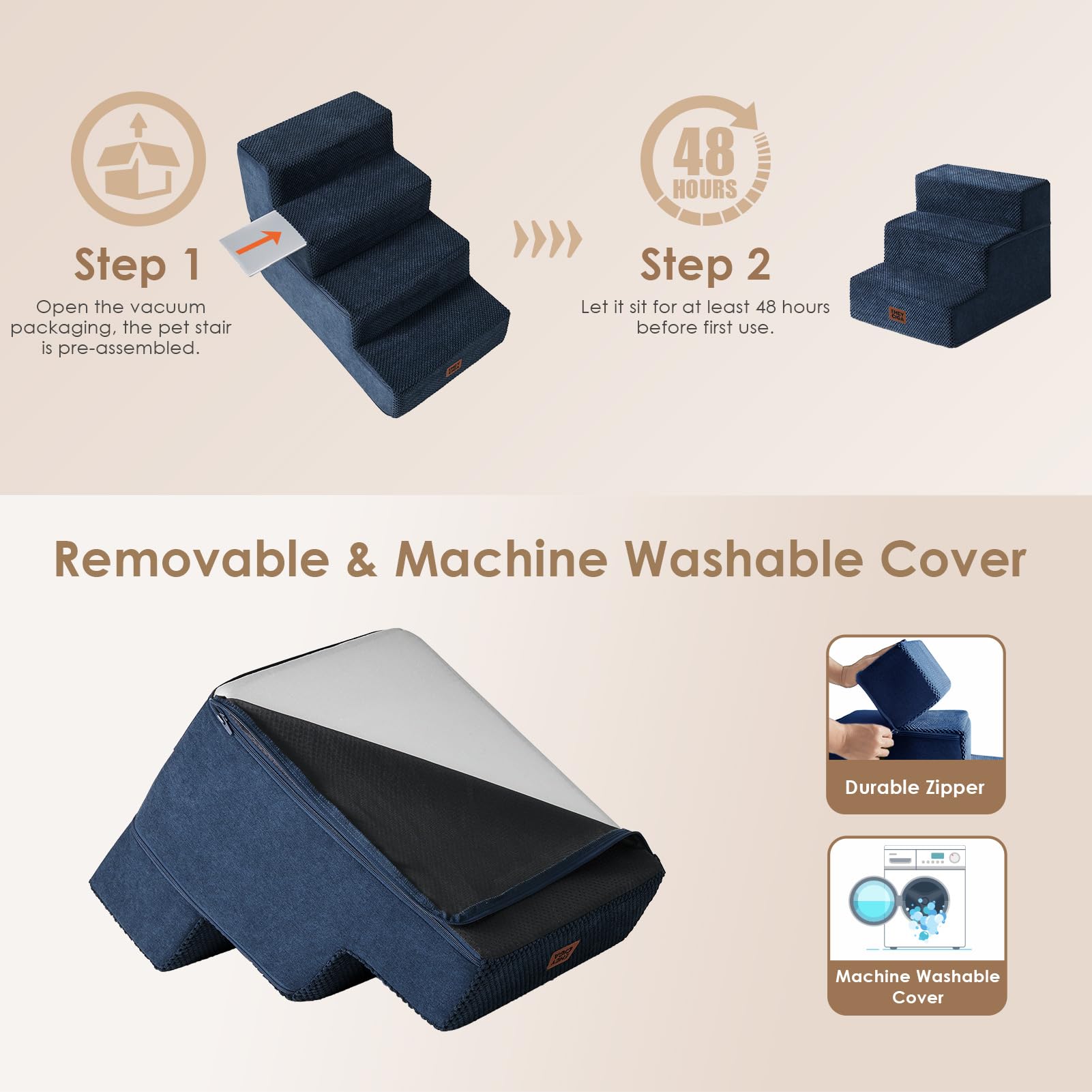 Machine-washable cover keeps EHEYCIGA stairs clean between uses