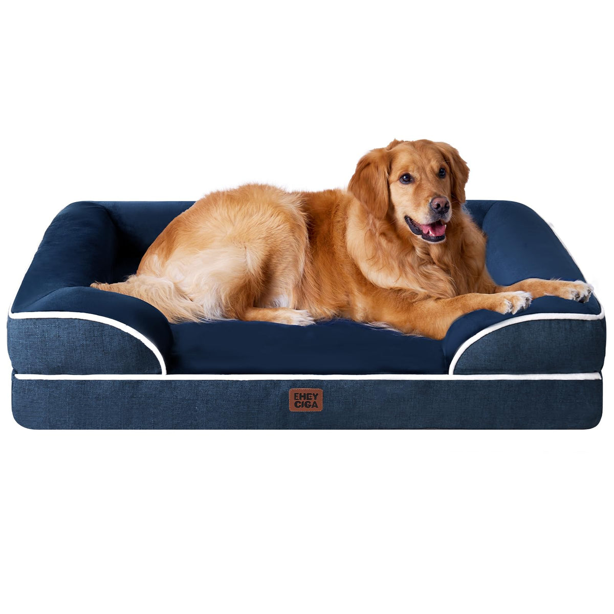 EHEYCIGA egg-crate memory foam bed in navy offers comfortable, joint-supporting rest for dogs.