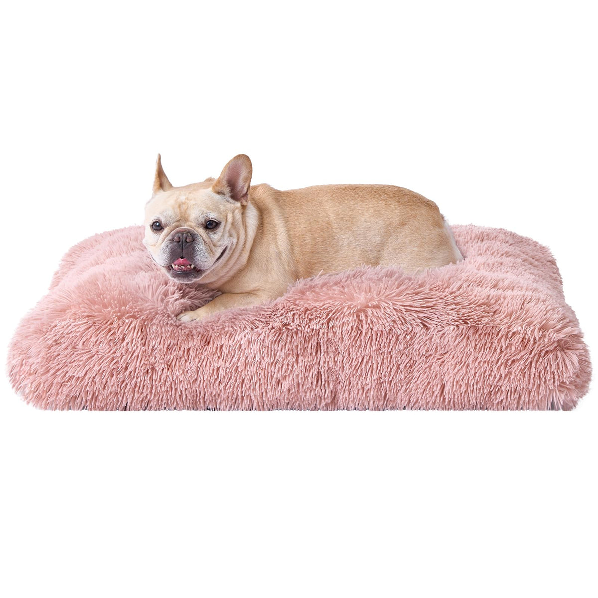 EHEYCIGA fluffy dog crate bed pink top view for cozy indoor comfort
