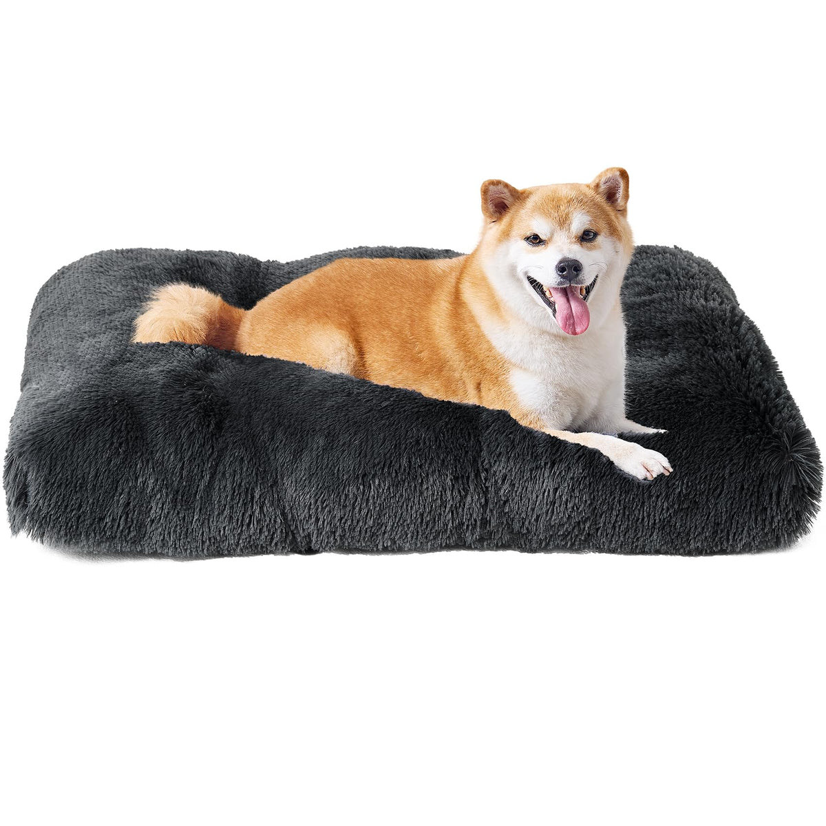 EHEYCIGA fluffy dog crate bed closeup shows ultra-soft plush surface for comfort