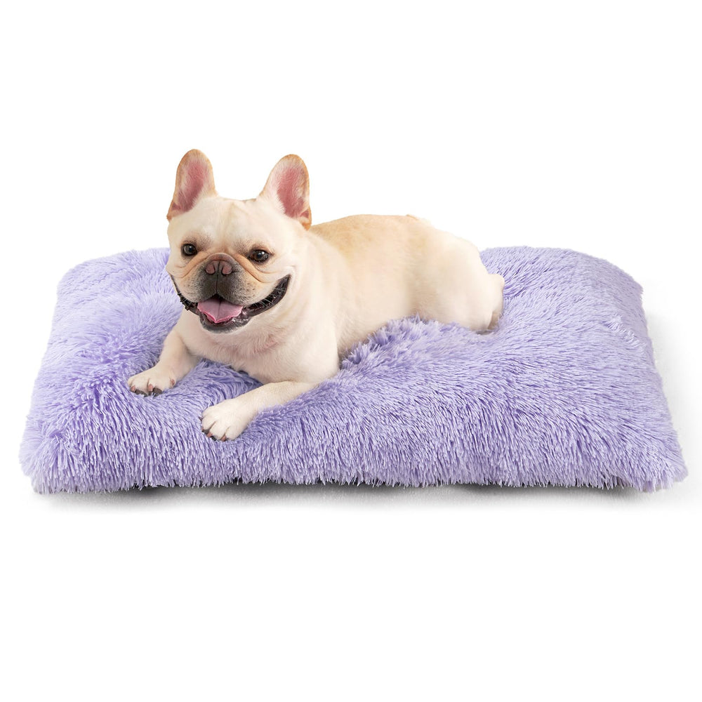 EHEYCIGA fluffy dog crate bed in purple plush surface for cozy relaxation